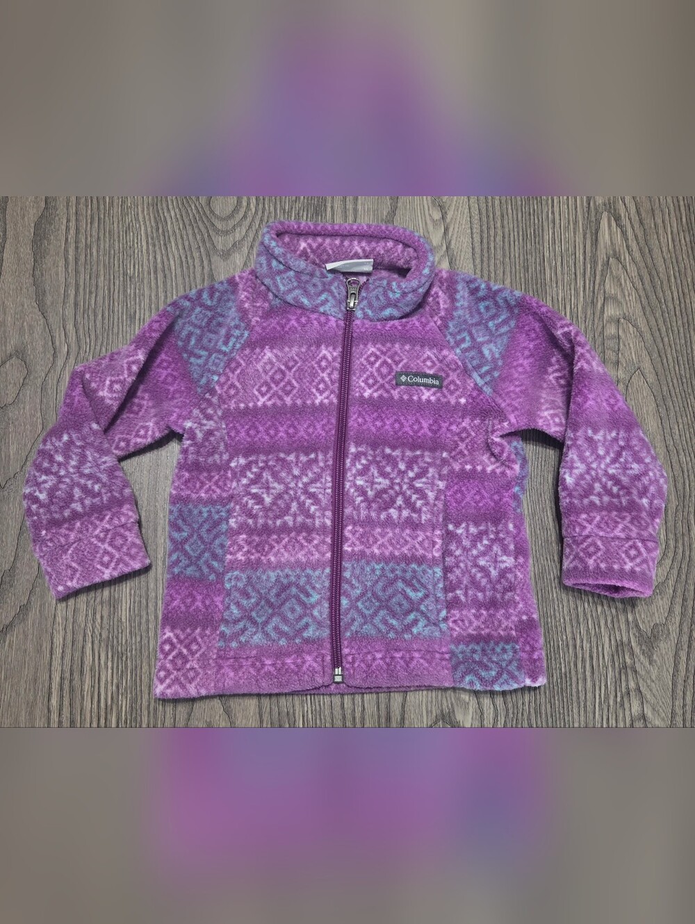 Columbia Purple and Light Blue Geometric Fleece Jacket